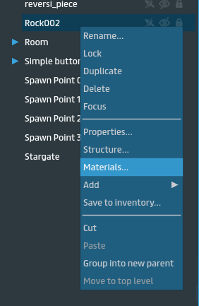 Open Materials panel