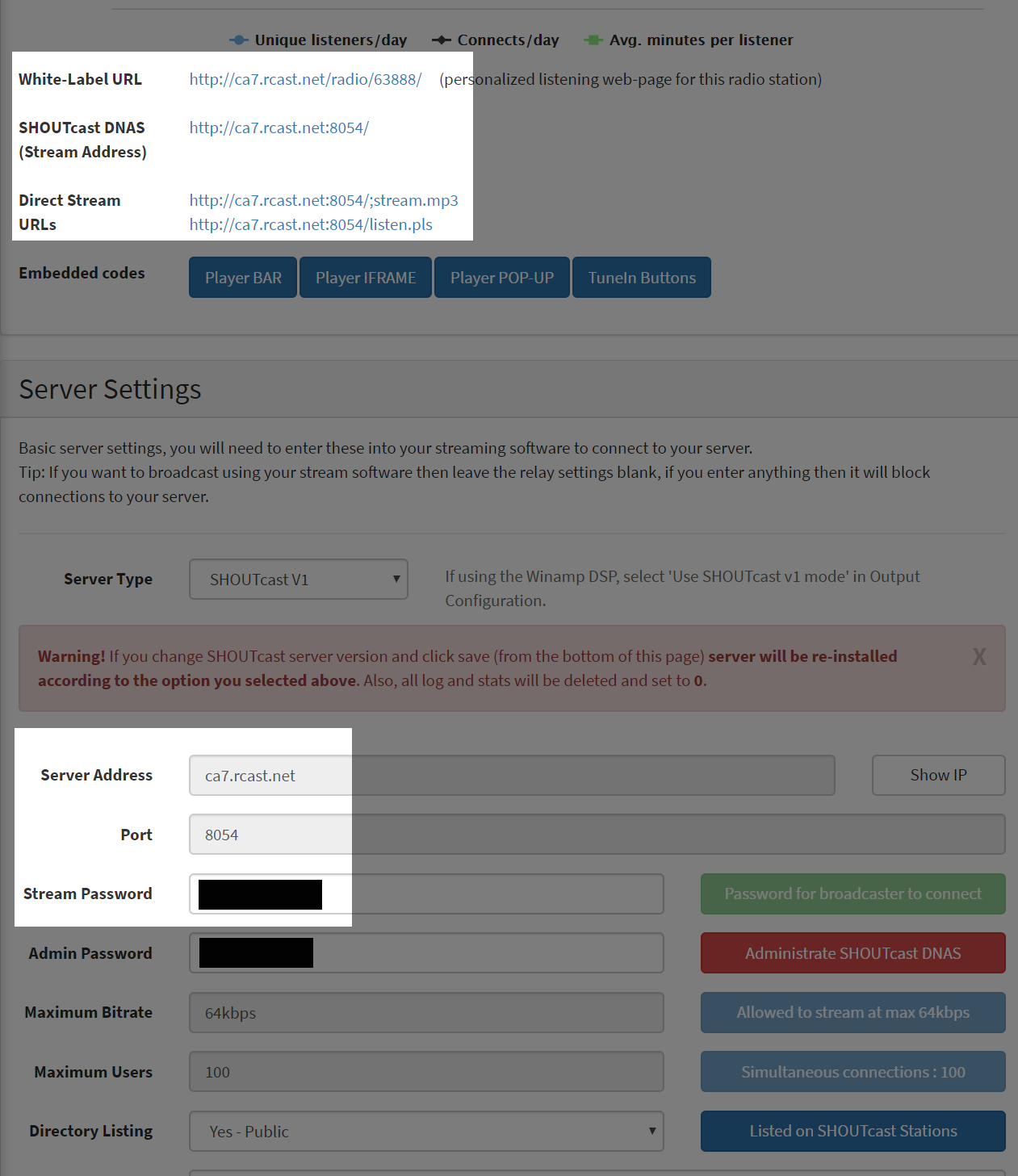 rcast control panel start server